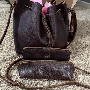 Portland Leather Dark Brown Leather Crossbody Bag Bundle